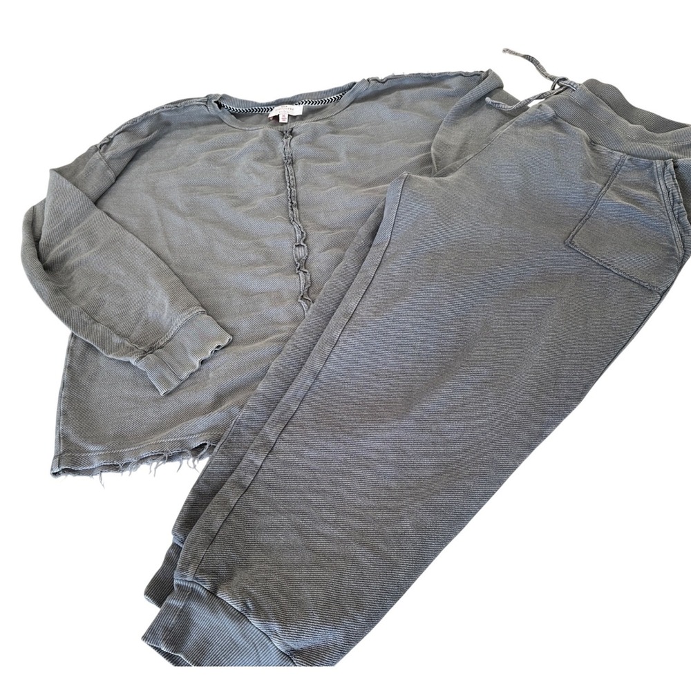 New Directions Studio Gray‎ Cotton Loungewear Set Top Joggers XL Frayed Hem Seam